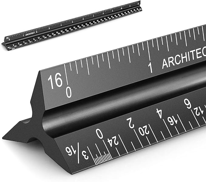 12" Architectural Scale Ruler Aluminum Architect Scale Triangular Scale Ruler by Tamaki