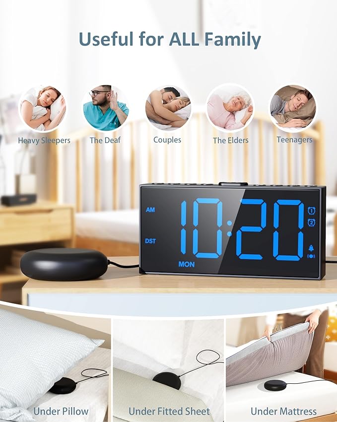Loud Alarm Clock for Heavy Sleepers Adults, Bed Shaker Alarm Clock - Image 7