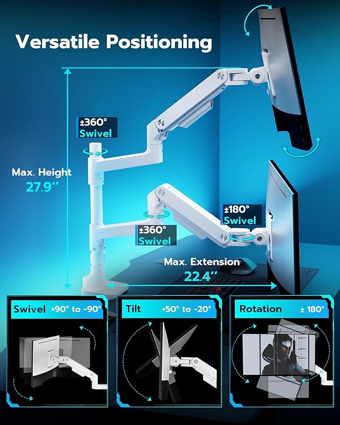 ARES WING Dual Monitor Stand for Ultrawide Heavy Duty Curved Monitor Stacking - Image 6