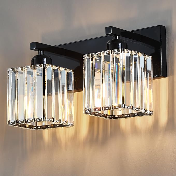 FDPBY Modern Bathroom Vanity Light 2-Lights Plating Black Crystal Bathroom Wall by FDPBY