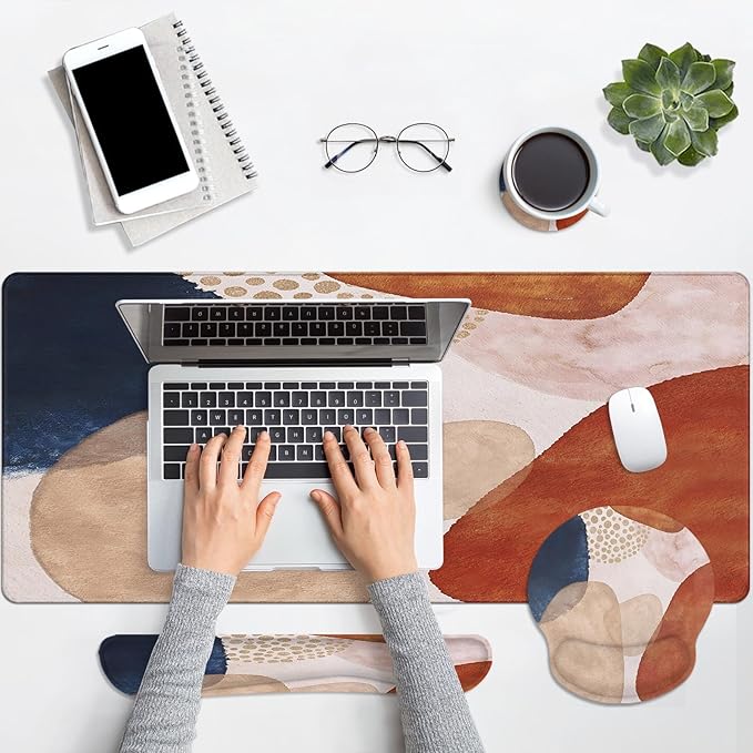 Britimes Abstract Boho Keyboard Mouse Pad Set 4in1 Large Mousepad+Keyboard - Image 2