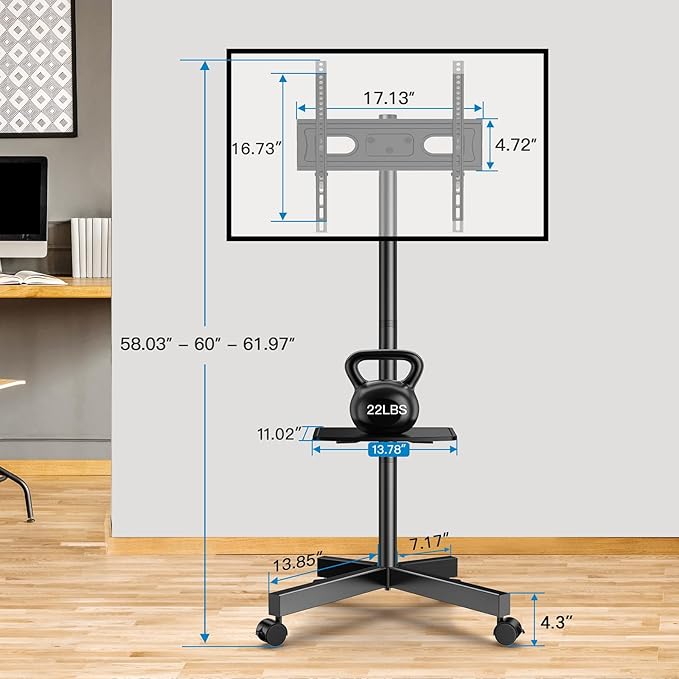 PERLESMITH Mobile TV Stand for 23-60 Inch LCD LED Flat/Curved Screen TVs - Image 9