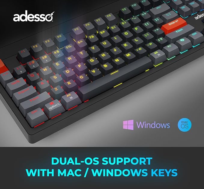 ADESSO Easytouch 1300 Mechanical Keyboard RGB Illuminated Hot Swappable Red - Image 7