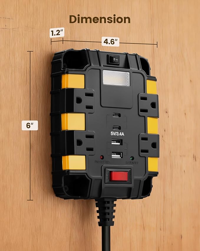 SURAIELEC Magnetic Power Strip, 1080J Surge Protector, 4 Outlets, 2 USB-A & 2 - Image 7