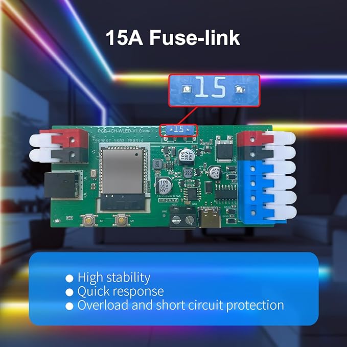 ESP32 WLED LED Strip Controller 4 Channel Outputs 15A Fuse Link TI Level - Image 4