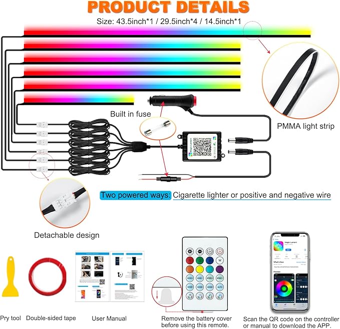 Jushope Interior Car LED Strip Lights, Acrylic LED Lights - Image 6