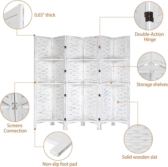 Bonnlo 6 Panels Wood Room Divider - Image 4