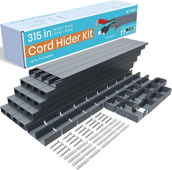 Grey Cable Concealer Wall Kit - 315in Cable Raceway by EVZA