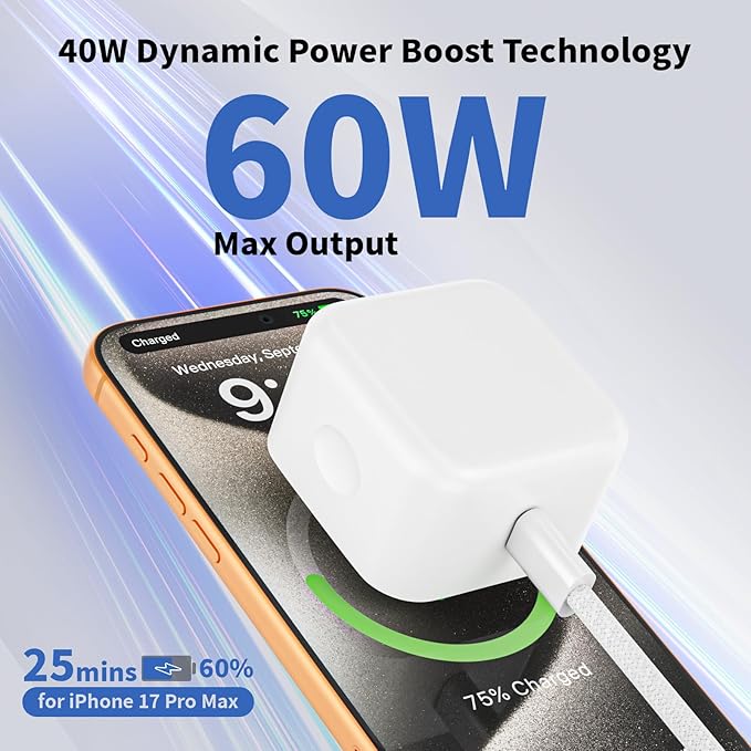 2 Pack Fast Charger iPhone 17/16/15, 40W USB C Dynamic Apple Adapter - Image 2