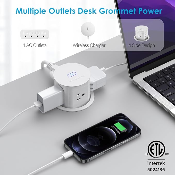 Jgstkcity Pop Up Outlet with 15W Wireless Charger, 4 Outlets 15A, Splash - Image 2