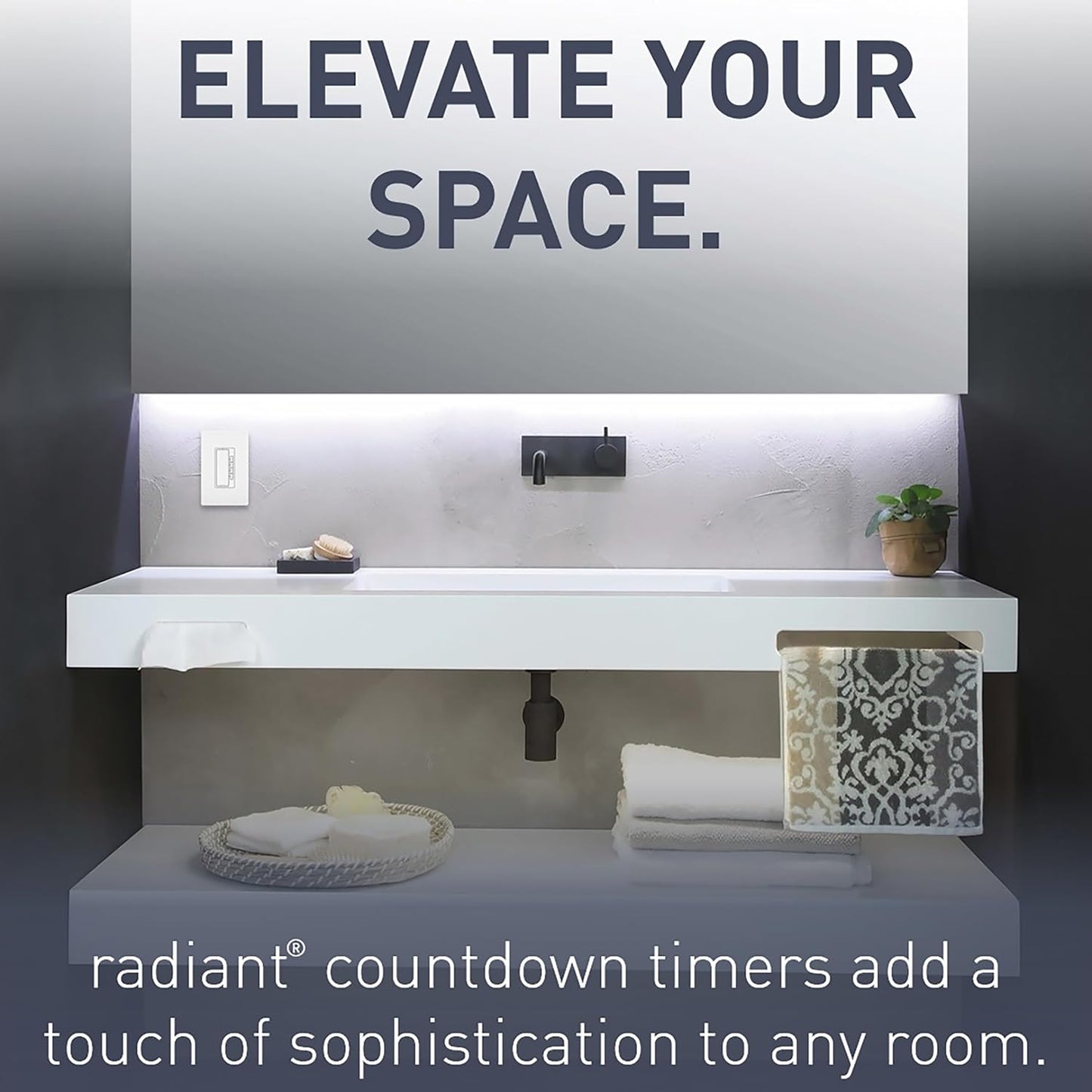 Legrand Radiant Digital Countdown Timer Rocker Light Switch, for Home Lighting Control, with Locator & Time Indicator, 60/40/20/10 Minute Settings, RT2WCCV4, White, 1 Count (Pack of 4)