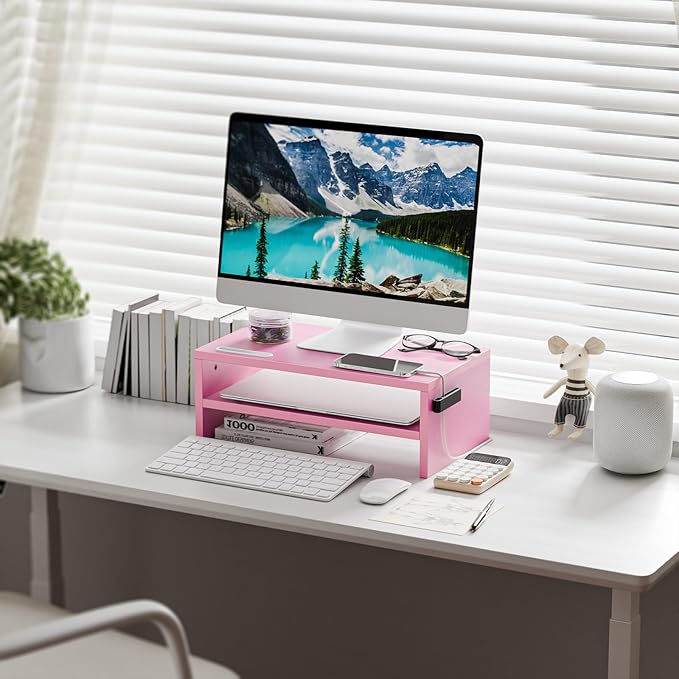 Marbrasse Monitor Stand Riser, 16.5 Inch 2 Tier Computer Printer Shelf Stand - Image 2
