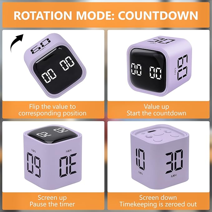 GuDoQi Multi-Function Cube Timer, 5/10/30/60 Min & Custom Count Down, Included - Image 3