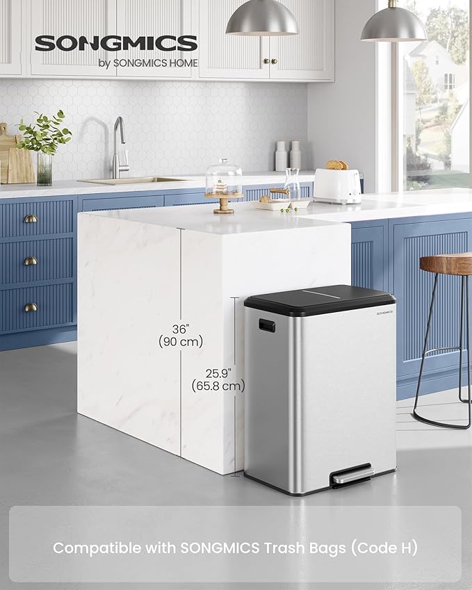 SONGMICS Trash Can, 2 x 8 Gallon Double Garabge Can - Image 2