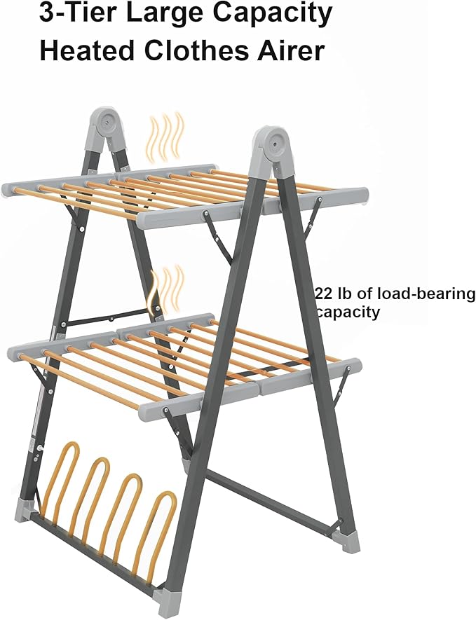 SHARNDY Electric Heated Clothes Drying Rack, Foldable Heated Garment Dryer - Image 3