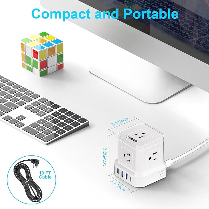 Uncaged Ergonomics Cube Power Strips w/Surge Protection, 10ft Extension Cord - Image 9