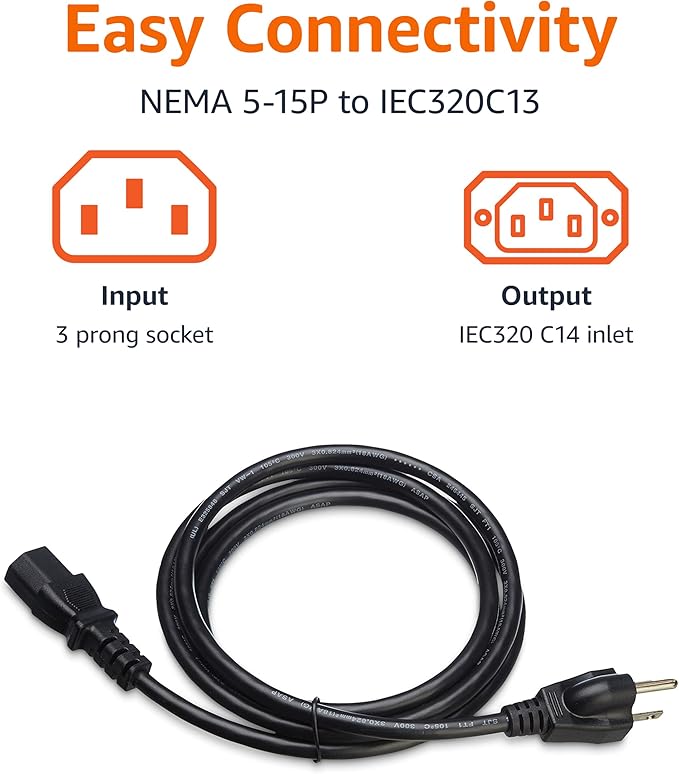 Amazon Basics PC Power Cord, 6 feet, AC Power Cord - Image 3