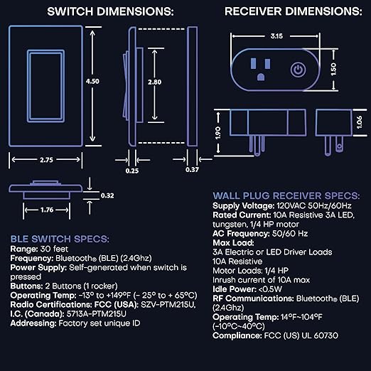 RunLessWire Wall Plug Bluetooth Battery-Free Wireless Light Switch Kit 30ft BLE - Image 6