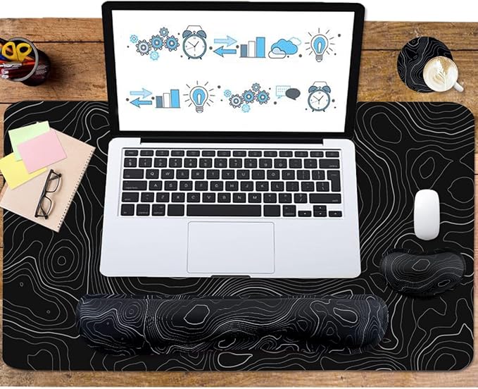Topographic Mouse Pad Set, Extended Mouse Pad+Keyboard Wrist Rest, Memory Foam - Image 6