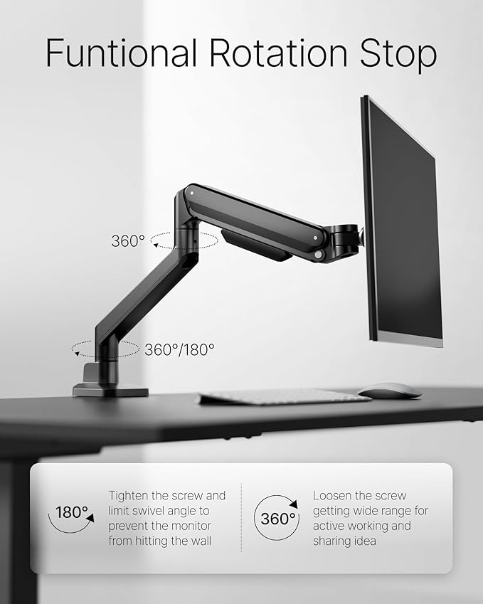 monTEK Deluxe Monitor Arm up to 40 Inch Holds 26.4 lbs Curved Screens Aluminum - Image 3