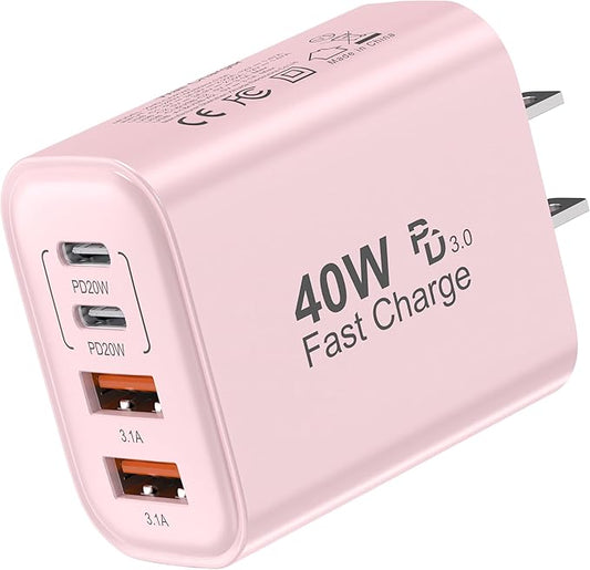 TT&C USB C Block 40W, 4 Ports Wall Plug Fast Charging Block, PD+QC Multiport by TTC