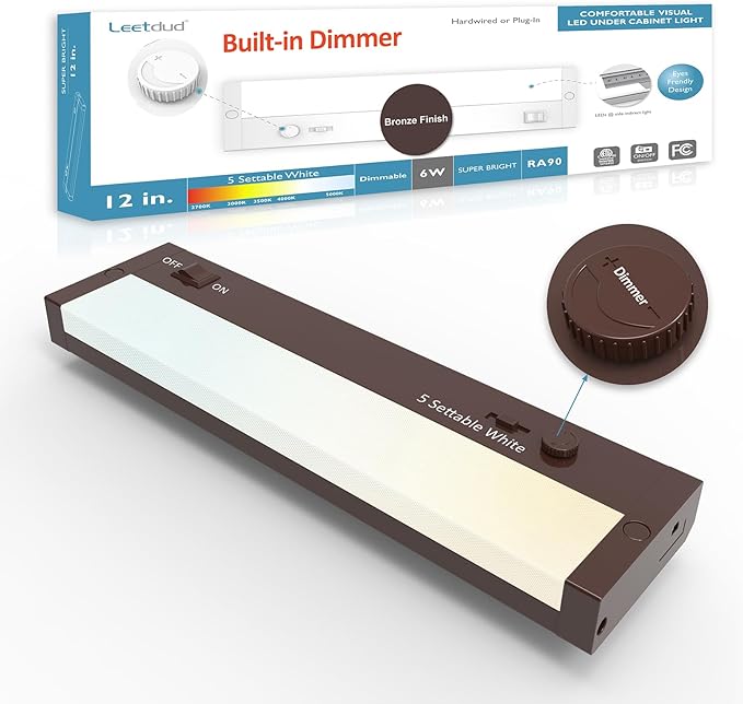Leetdud Under Cabinet Lighting Plug in or Hardwired Built-in Dimmer, 12 Inch 6W by Leetdud