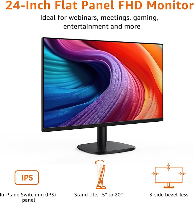 Amazon Basics 24 Inch Monitor, FHD 1080P, Max 100Hz, VESA Compatible, Built-in - Image 2