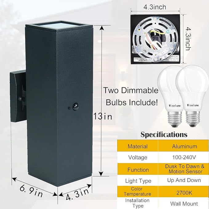 WISELUME Motion Sensor Outdoor Wall Lights, Dusk to Dawn Porch & Patio Sconce - Image 7
