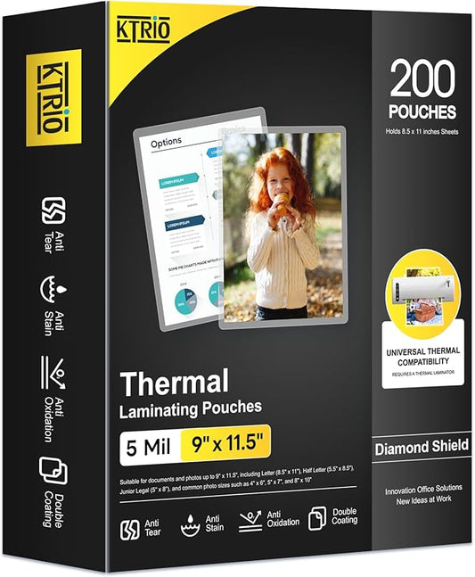 KTRIO 200 Pack Laminating Sheets 5 Mil, Hold 8.5 x 11 Inches Laminate Sheets by KTRIO