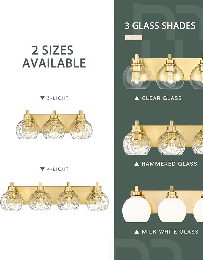 METWET Bathroom Light Fixtures Over Mirror, 3-Light Brushed Gold Vanity Light - Image 9