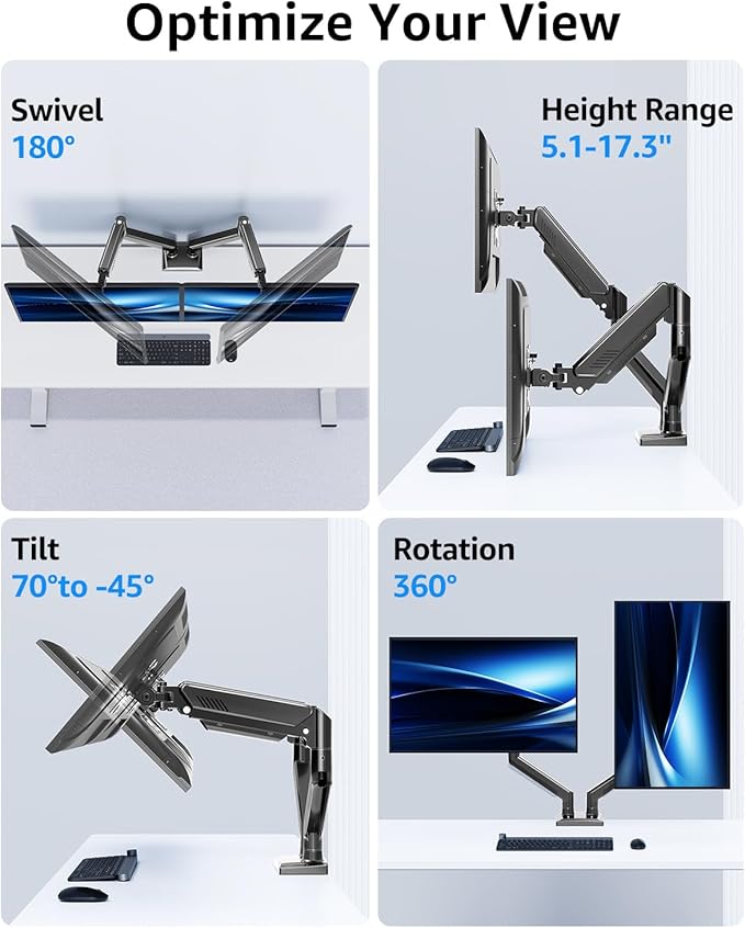 Dual Monitor Stand fits up to 32 inch, 4.4-22 lbs Computer Screens, Dual - Image 4