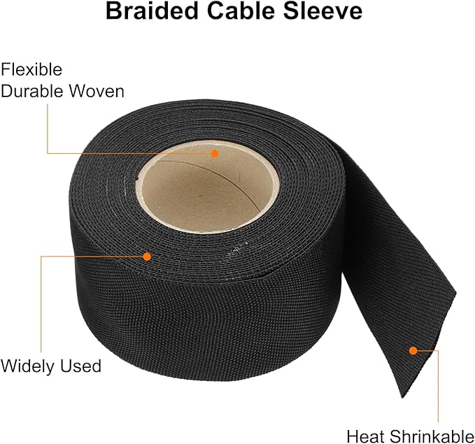 MECCANIXITY Braided Cable Sleeves Heat Shrinkable Fabric Sleeving, 1 9/16" 26ft - Image 4