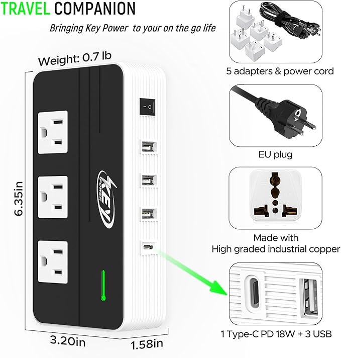 Key Power 230-Watt Step Down 220V to 110V Voltage Converter & International - Image 7