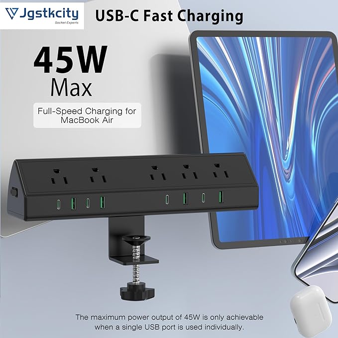 Jgstkcity Desk Clamp Power Strip, 45W Fast Charging Station, 4 USB-C, 4 USB-A - Image 3