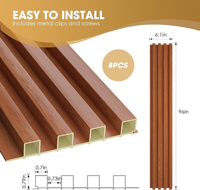 OUZUGIE WPC Acoustic Slat Wall Paneling, Living Room, TV Background, Study Room - Image 3