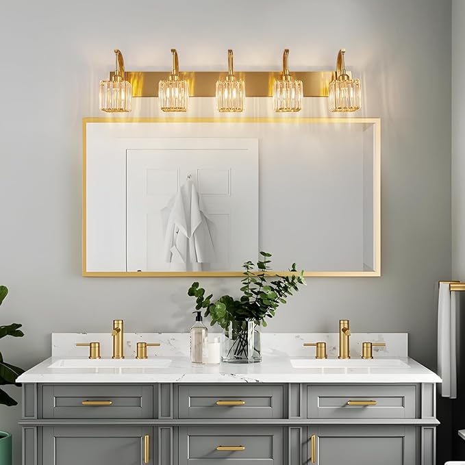 FDPBY 5-Light Crystal Vanity Light, Modern Gold Bathroom Wall Sconce - Image 2