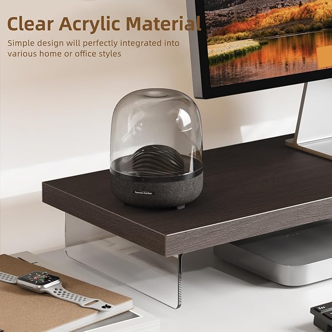 Dual Monitor Stand Riser, Wooden Desktop Organizer Shelf - Image 2