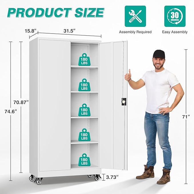SISESOL 75" Tall Metal Storage Cabinet - Image 3
