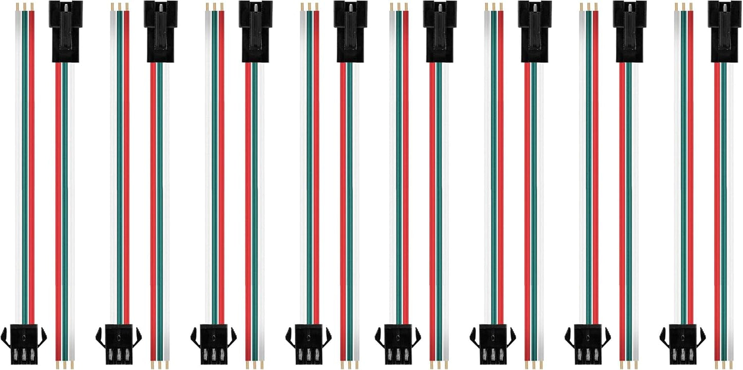 BTF-LIGHTING 20 Pairs JST SM 3 Pin Connectors for WS2812B WS2811 WS2812 WS2814 SK6812 FOCB CCT LED Strip Female Male 15cm 22awg Wire (Pack of 2)