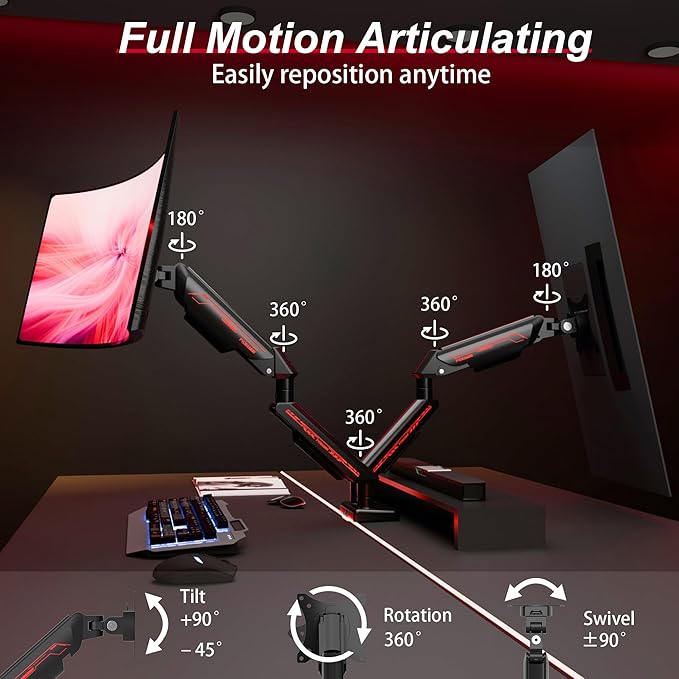 Fydeamer Dual Monitor Arm for 17-35" Screens up to 24.2 lbs, Ergonomic Gas - Image 2