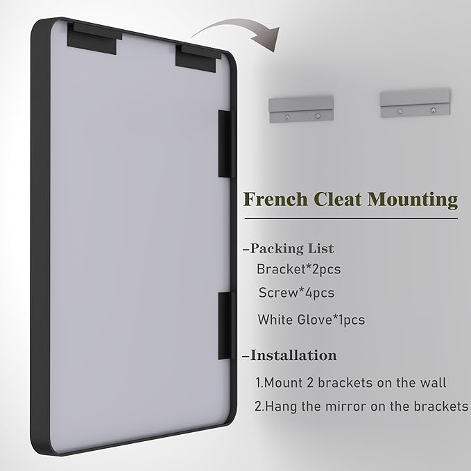 48x30 Black Bathroom Mirror, Rounded Rectangle Mirror, Shatterproof - Image 6