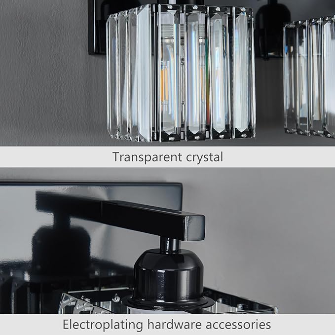 FDPBY Modern Bathroom Vanity Light 2-Lights Plating Black Crystal Bathroom Wall - Image 4