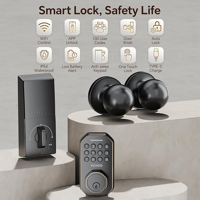VCHOO Keyless Entry Door Lock Set WiFi Smart App Control Door Lock - Image 2