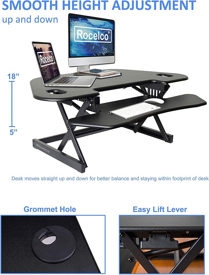 Rocelco 46" Height Adjustable Corner Standing Desk Converter - Image 4