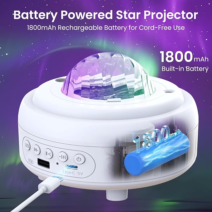 HUMIIEYE Star Projector with Bluetooth Speaker, 1800mAh Battery Operated Night - Image 3