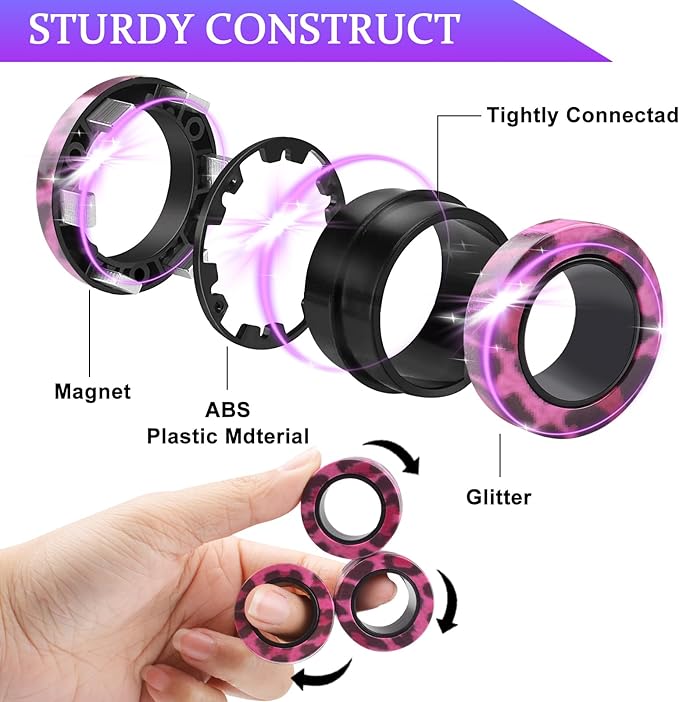 Cevioce 9Pcs Magnetic Rings Fidget Toy Set, ADHD Anxiety Magnetic Fidget Toys - Image 2