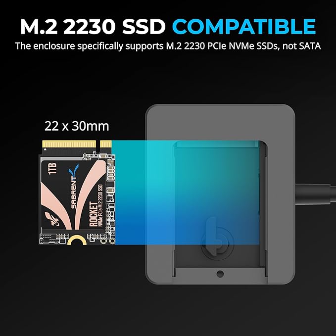 SABRENT USB-C Enclosure for M.2 2230 PCIe NVMe SSDs, 10Gbps Transfer Speed - Image 5