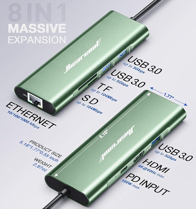 Hiearcool USB C Hub, 8 in 1 USB C Hub Multi-Port Adapter - Image 5