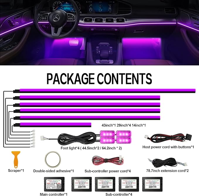 Acrylic Interior Car Lights, WEBUPAR Car Accessories 10 in 1 Car LED Strip - Image 4