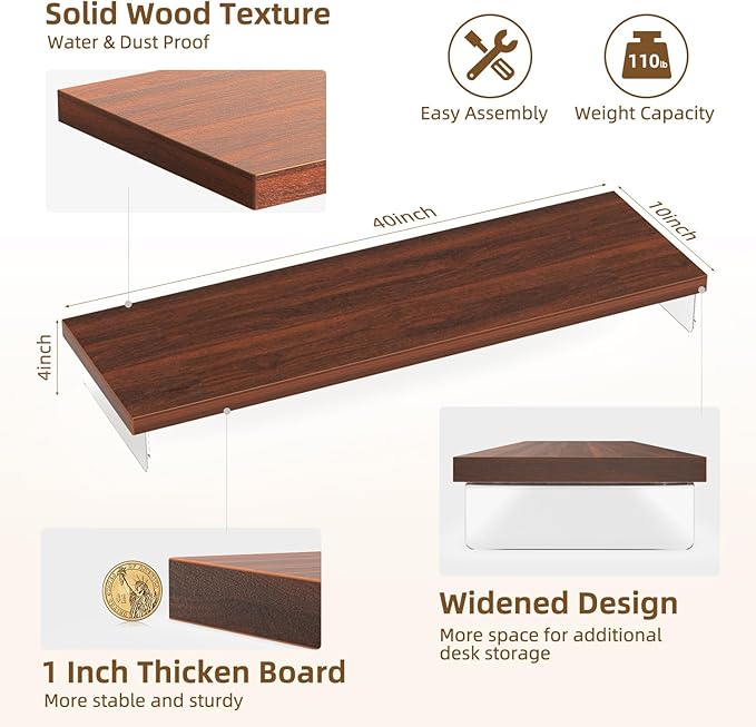 SSWOOD Dual Monitor Stand Riser, Wooden Desktop Organizer Shelf - Image 3